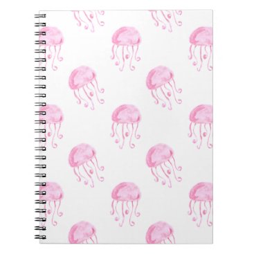 watercolor pink jellyfish beach design notebook