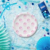 watercolor pink jellyfish beach design paper plates (Party)