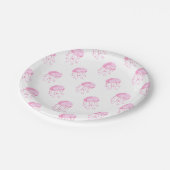 watercolor pink jellyfish beach design paper plates (Angled)