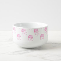 watercolor pink jellyfish beach design soup mug