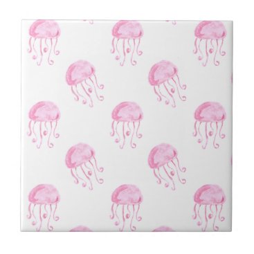 watercolor pink jellyfish beach design tile