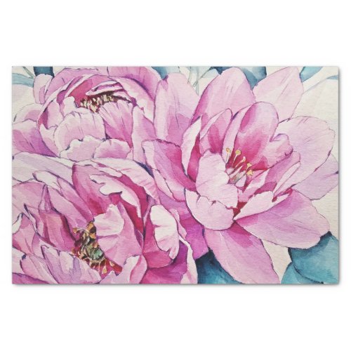 Watercolor Pink Large Peony Flowers  Tissue Paper