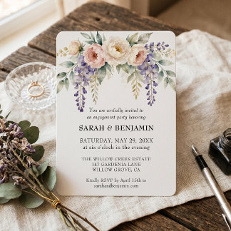 Watercolor Pink Lavender Floral Engagement Party Invitation