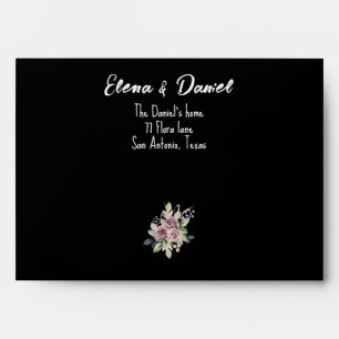 Watercolor pink lavender roses minimalist black envelope