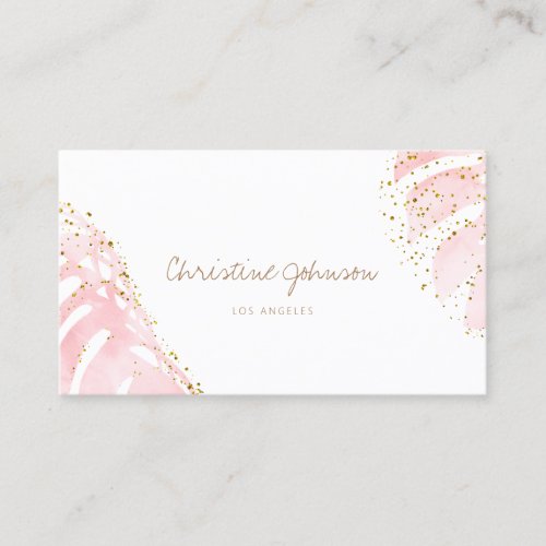 watercolor pink leaves glitter business card