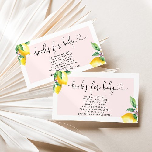 Watercolor pink lemon books for baby ticket enclosure card