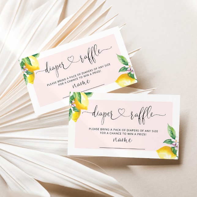 Watercolor pink lemon diaper raffle ticket enclosure card (Creator Uploaded)