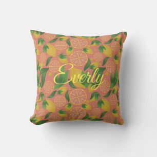 Watercolor Pink Lemon Fruit Pattern Throw Pillow