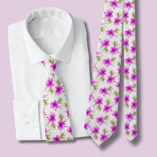Watercolor pink lily floral neck tie
