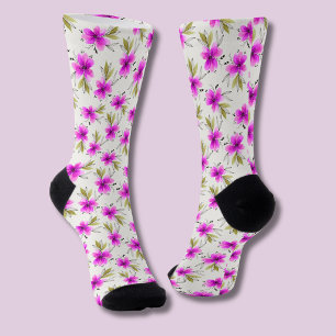 Watercolor pink lily floral socks