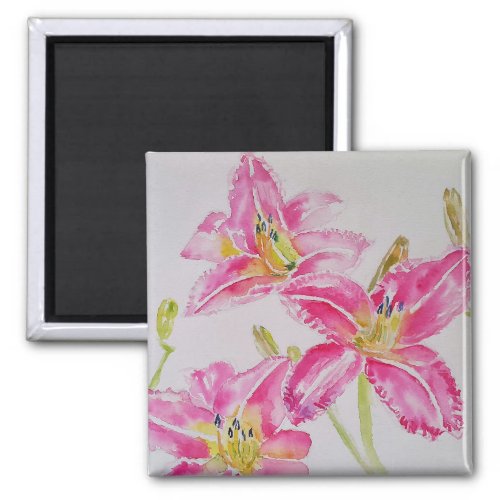Watercolor Pink Lily Flower Floral Flowers Art Magnet