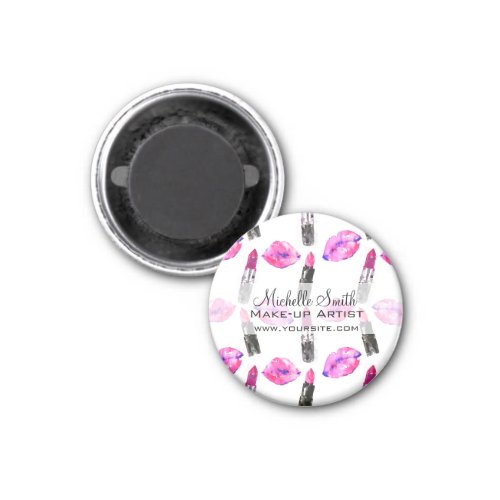 Watercolor pink lips lipstick  pattern makeup magnet
