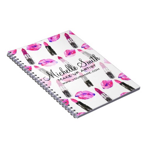 Watercolor pink lips lipstick  pattern makeup notebook