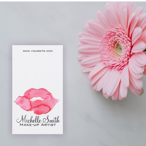 Watercolor pink lips makeup branding business card
