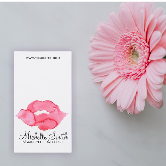 Watercolor pink lips makeup branding business card (Creator Uploaded)