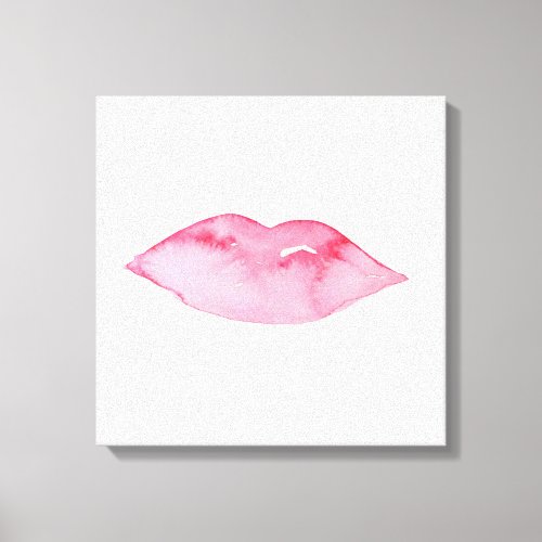 Watercolor pink lips makeup branding canvas print