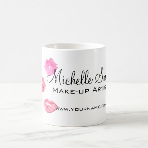 Watercolor pink lips makeup branding coffee mug