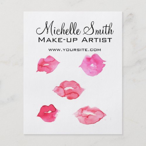 Watercolor pink lips makeup branding flyer