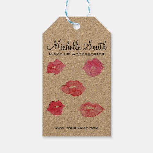 Watercolor pink lips makeup branding gift tags