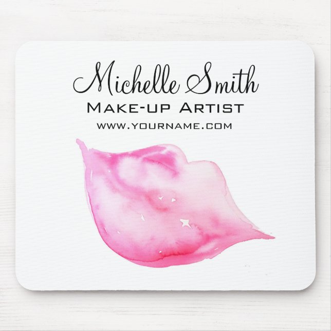 Watercolor pink lips makeup branding mouse pad (Front)