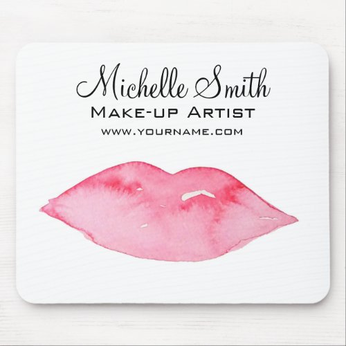 Watercolor pink lips makeup branding mouse pad