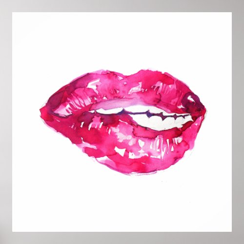 Watercolor pink lips makeup branding poster