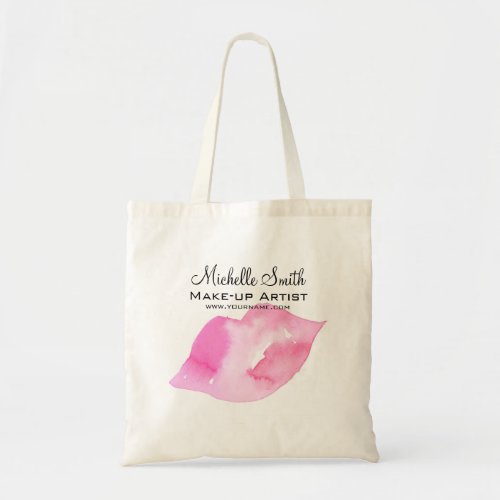 Watercolor pink lips makeup branding tote bag