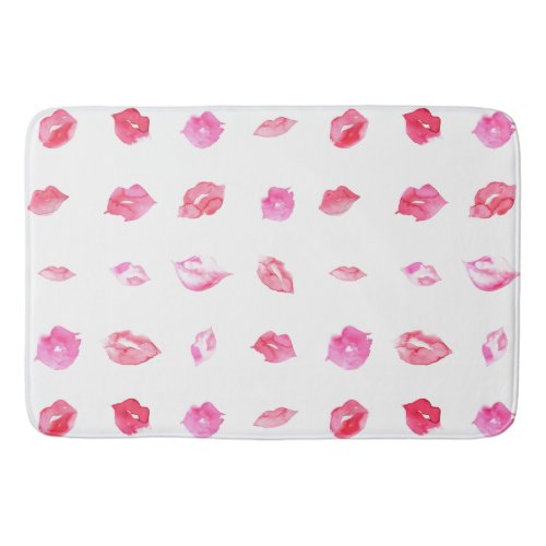 Watercolor Pink Lips Pattern Chic Trendy Design Bath Mat