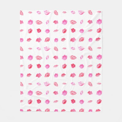 Watercolor Pink Lips Pattern Chic Trendy Design Fleece Blanket