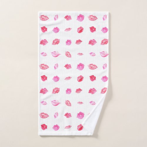 Watercolor Pink Lips Pattern Chic Trendy Design Hand Towel