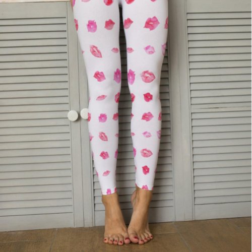 Watercolor Pink Lips Pattern Chic Trendy Design Leggings