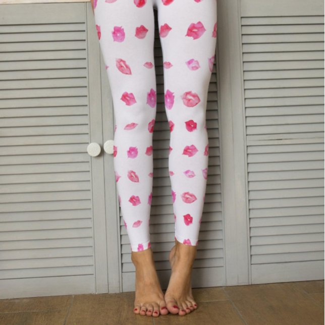 Watercolor Pink Lips. Pattern Chic, Trendy Design Leggings (Creator Uploaded)
