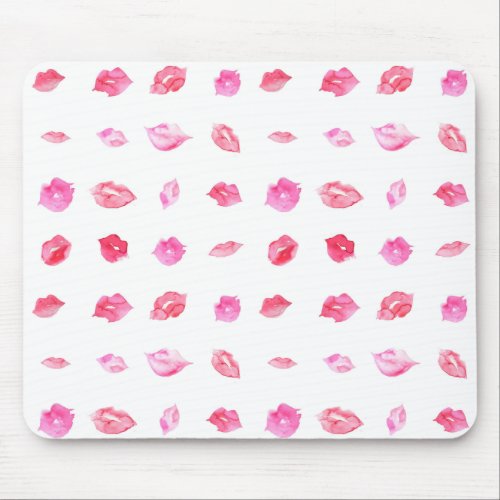 Watercolor Pink Lips Pattern Chic Trendy Design Mouse Pad