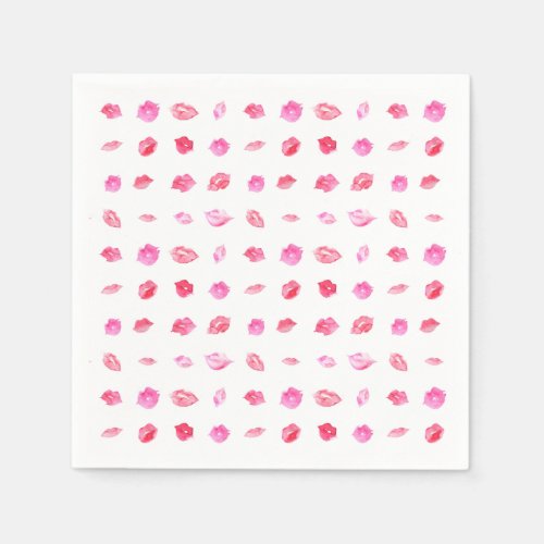 Watercolor Pink Lips Pattern Chic Trendy Design Napkins