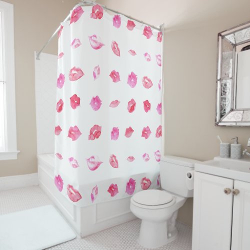 Watercolor Pink Lips Pattern Chic Trendy Design Shower Curtain