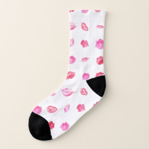 Watercolor Pink Lips Pattern Chic Trendy Design Socks