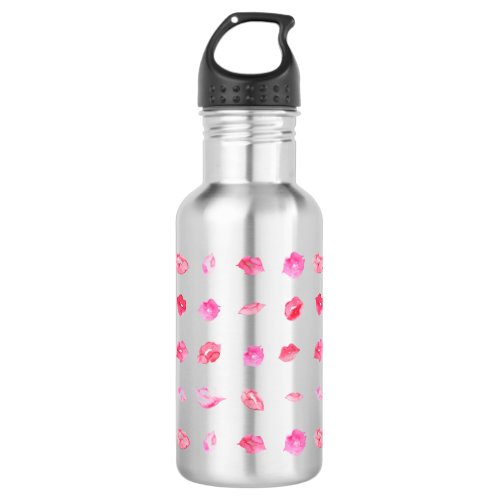 Watercolor Pink Lips Pattern Chic Trendy Design Stainless Steel Water Bottle
