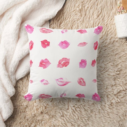 Watercolor Pink Lips Pattern Chic Trendy Design Throw Pillow