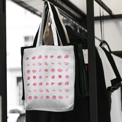 Watercolor Pink Lips Pattern Chic Trendy Design Tote Bag