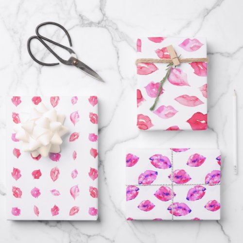 Watercolor Pink Lips Pattern Chic Trendy Design Wrapping Paper Sheets