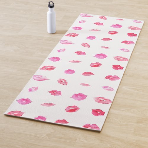 Watercolor Pink Lips Pattern Chic Trendy Design Yoga Mat