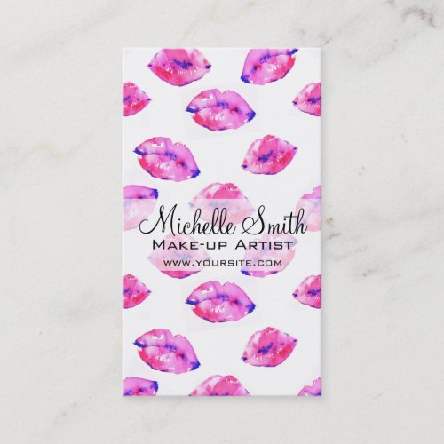 Watercolor pink lips pattern makeup branding business card