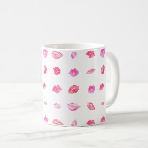 Watercolor pink lips pattern makeup branding coffee mug