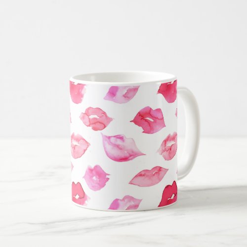 Watercolor pink lips pattern makeup branding coffee mug