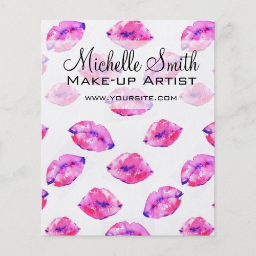 Watercolor pink lips pattern makeup branding flyer