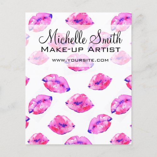 Watercolor pink lips pattern makeup branding flyer