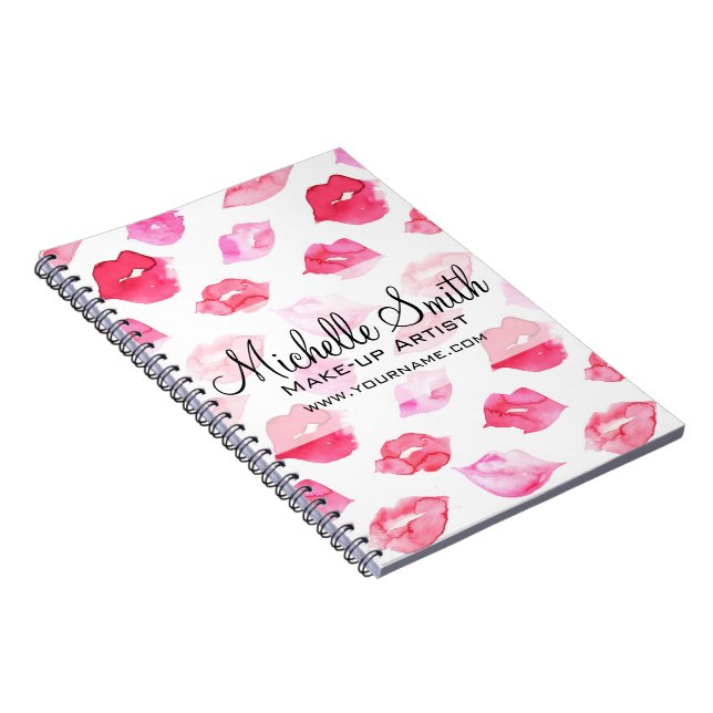 Watercolor pink lips pattern makeup branding notebook (Right Side)