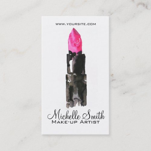 Watercolor pink lipstick makeup branding business card