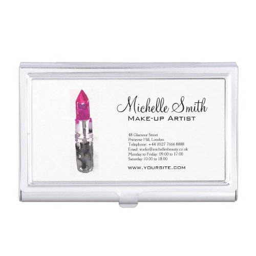 Watercolor pink lipstick makeup branding case for business cards