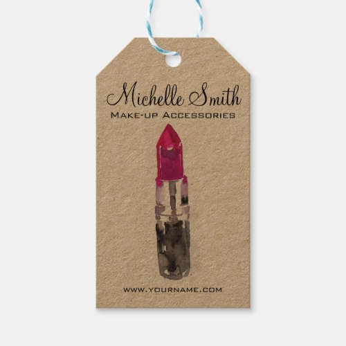 Watercolor pink lipstick makeup branding gift tags